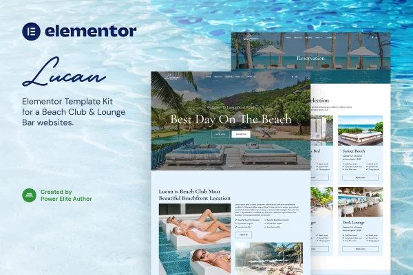 Lucan beach club and lounge bar Elementor template kit preview