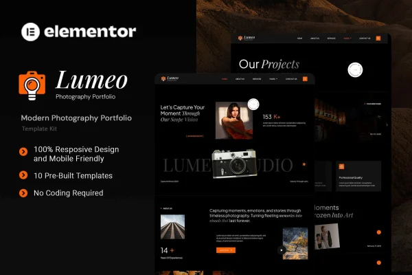 Lumeo photography portfolio Elementor template kit preview