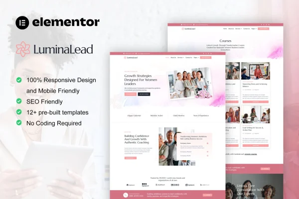 LuminaLead feminine business coaching Elementor template kit preview