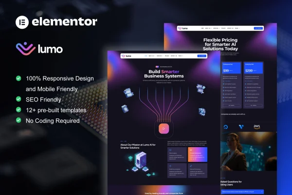 Lumo AI and technology services Elementor Pro template kit preview