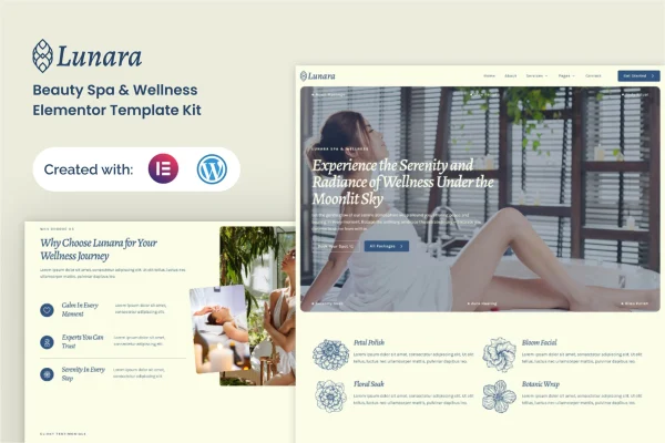 Lunara beauty spa and wellness Elementor template kit preview
