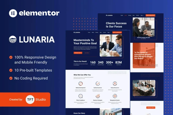 Lunaria multipurpose business Elementor template kit preview