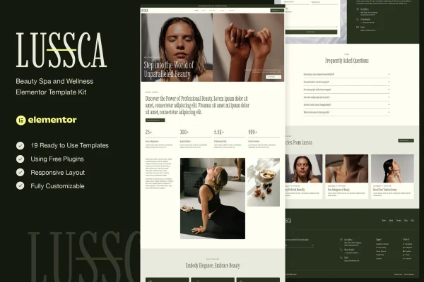 Lussca beauty spa and wellness Elementor template kit preview