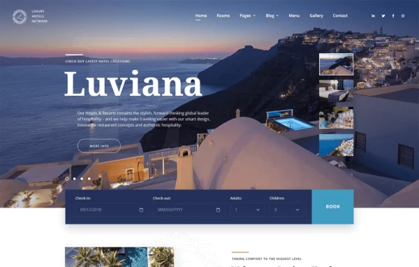 Luviana hotel booking WordPress theme homepage preview