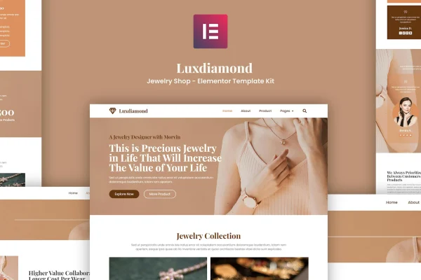 Luxdiamond jewelry shop Elementor template kit preview