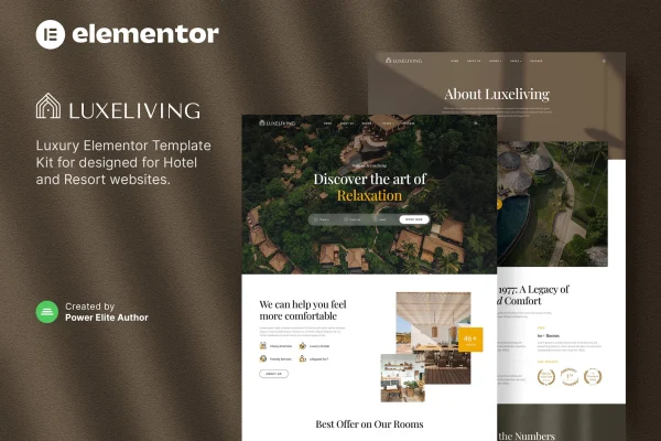 Luxeliving luxury resort and hotel Elementor template kit preview