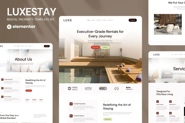 LuxeStay rental property Elementor template kit preview