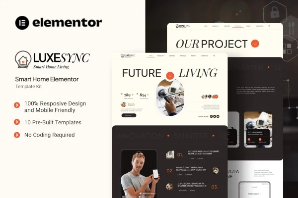 Luxesync smart home Elementor template kit cover image