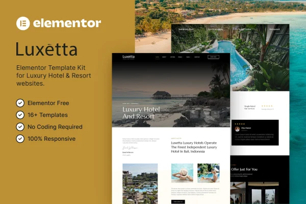 Luxetta luxury hotel and resort Elementor template kit preview
