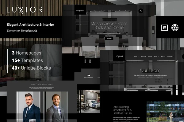 Luxior architecture and interior Elementor template kit preview