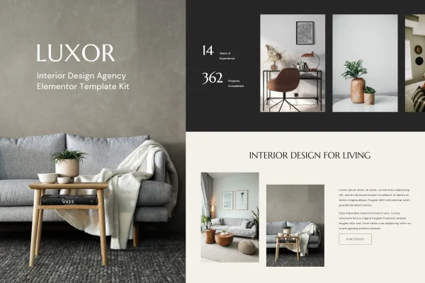 Luxor interior design agency Elementor template kit preview