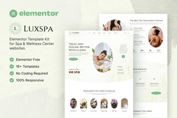 Luxspa spa and wellness center Elementor template kit preview