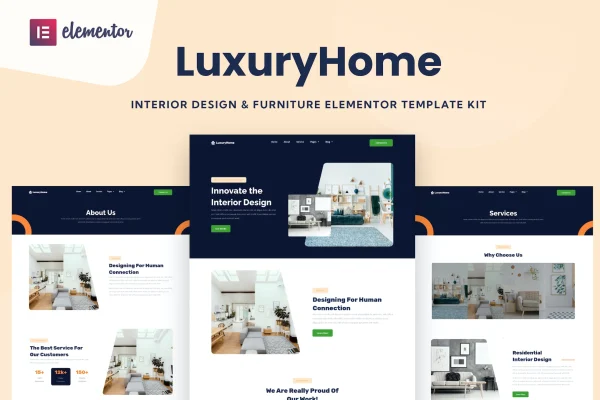 LuxuryHome interior design and furniture Elementor template kit preview