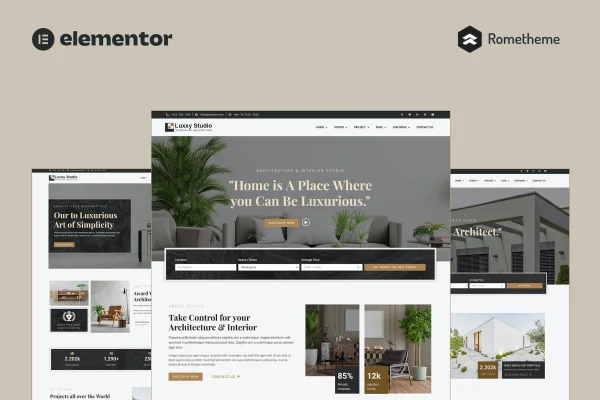 Luxxy interior and architecture Elementor template kit preview