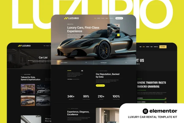 Luzurio luxury car rental Elementor template kit preview