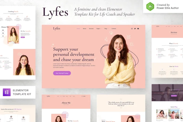 Lyfes feminine life coach and speaker Elementor template kit preview