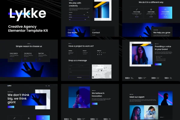 Lykke creative agency Elementor template kit preview