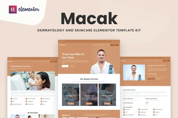 Macak dermatology clinic Elementor template kit preview