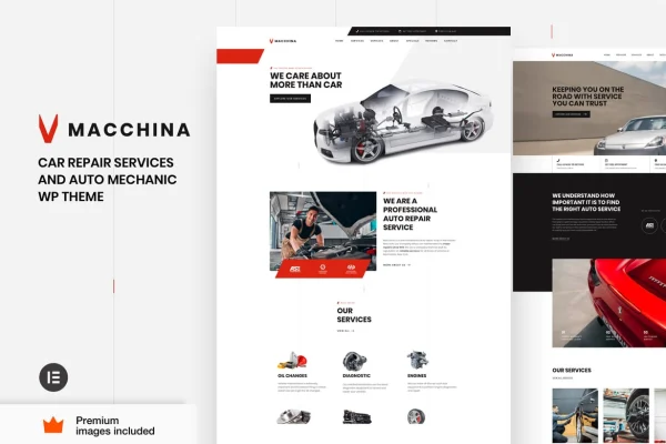 Macchina auto repair WordPress theme preview with car service website layout