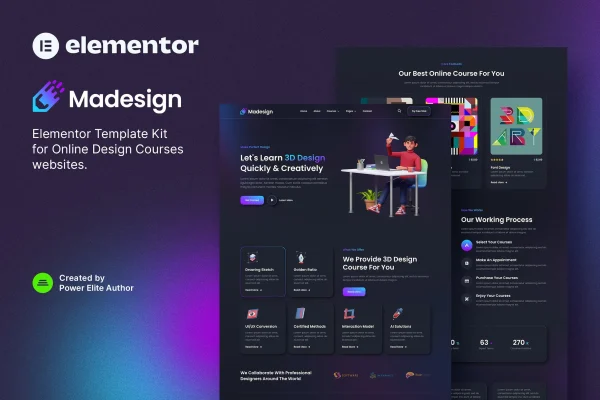 Madesign online design courses Elementor template kit preview