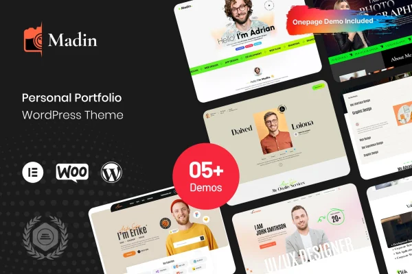 Madin personal portfolio WordPress theme preview