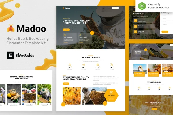 Madoo honey bee and beekeeping Elementor template kit cover image