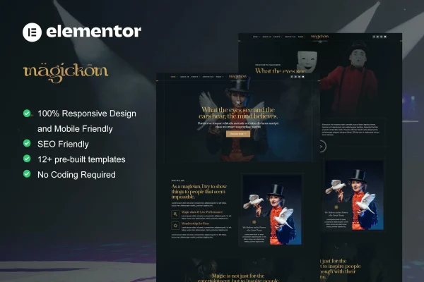Magickom magician Elementor template kit cover image
