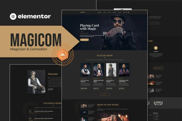 Magicom magician and comedian club Elementor Pro template kit preview