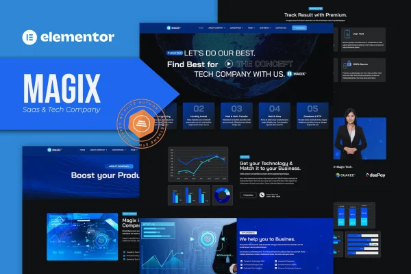 Magix SaaS and tech company Elementor template kit preview