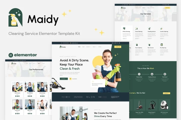 Maidy cleaning service Elementor template kit preview