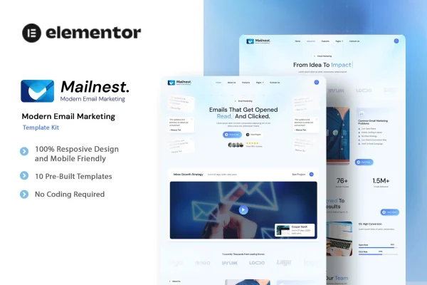 Mailnest email marketing Elementor template kit preview