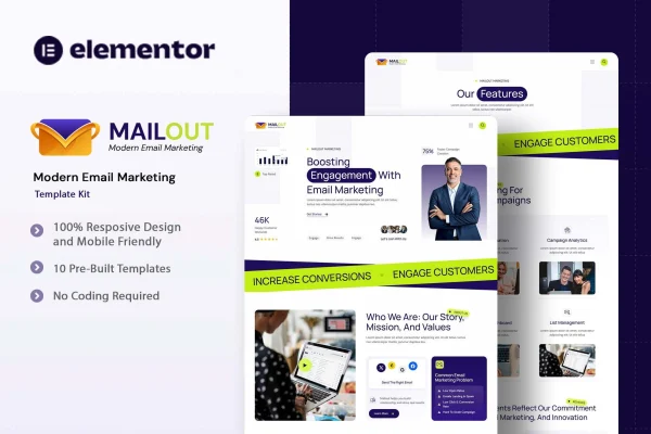 Mailout email marketing Elementor template kit cover image