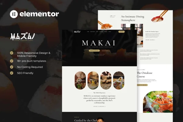 MAKAI luxury omakase sushi Elementor template kit cover