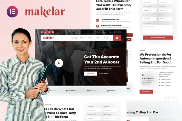 Makelar car inspection services Elementor template kit preview