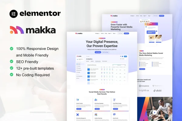 Makka social media marketing agency Elementor template kit preview