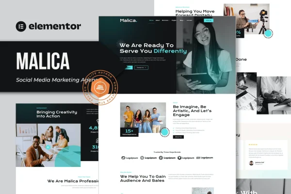 Malica social media marketing agency Elementor template kit preview