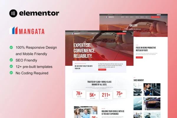 Mangata car painting and repair Elementor template kit preview