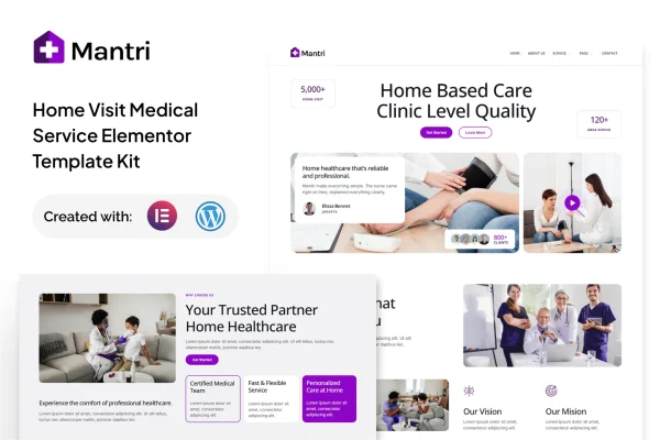 Mantri home visit medical service Elementor template kit preview