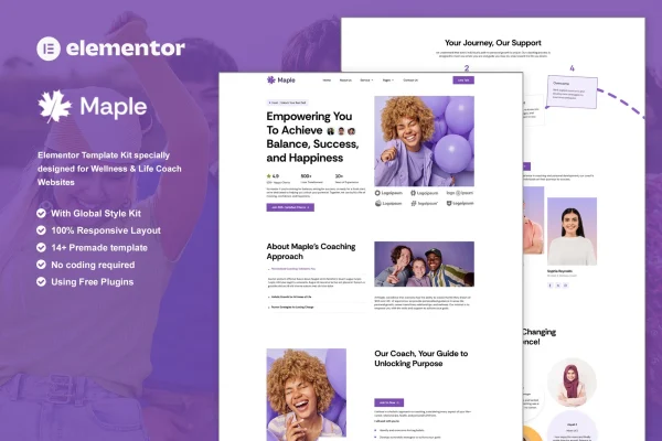 Maple wellness and lifestyle coaching Elementor template kit preview