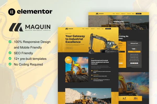 Maquin construction equipment rentals Elementor Pro template kit cover