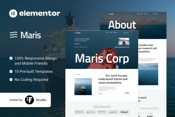 Maris marine research and ocean science Elementor template kit preview
