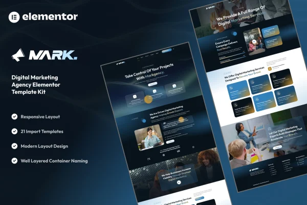 Markagency digital marketing agency Elementor template kit preview