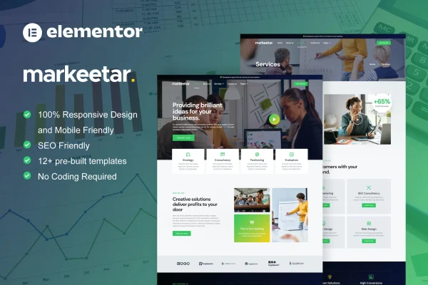 Markeetar digital marketing agency Elementor template kit preview
