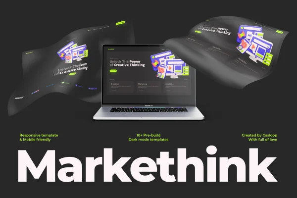 Markethink dark mode digital marketing agency Elementor template kit preview