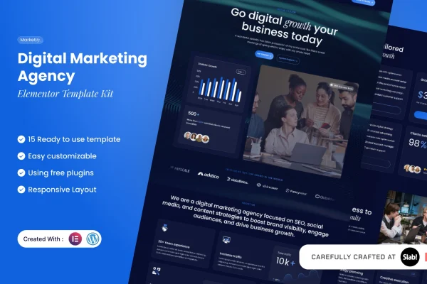 Marketify digital marketing agency Elementor template kit preview