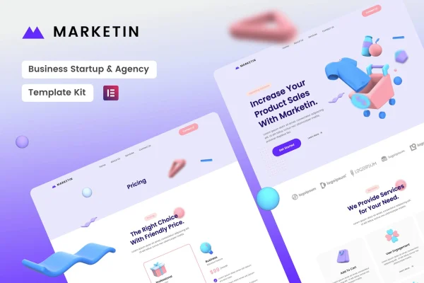 Marketin business startup and agency Elementor template kit preview