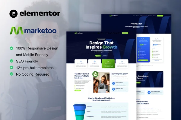 Marketoo digital marketing agency Elementor Pro template kit preview