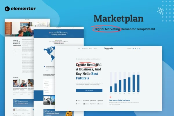Marketplan digital marketing Elementor template kit preview