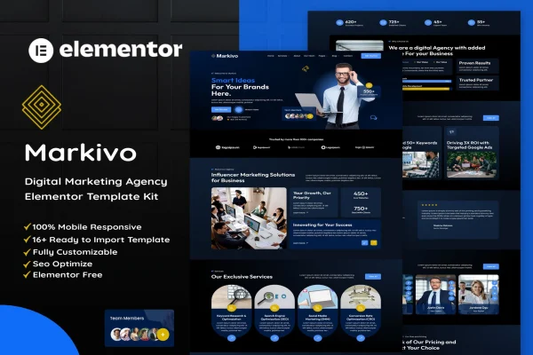 Markivo digital marketing agency Elementor template kit cover image