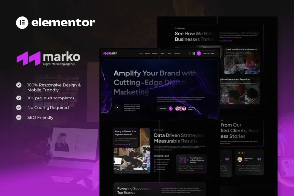Marko digital marketing agency Elementor template kit preview